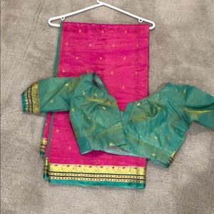 Green and pink sari